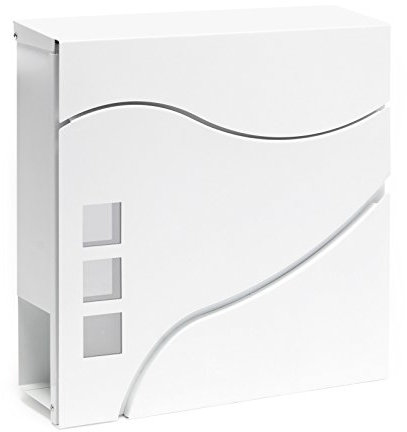 Wiltec Buzón de diseño V28 Blanco 370 x 105 x 370 mm, de Pared con Cerradura y Hueco para el periódico, de Acero con Recubrimiento en Polvo
