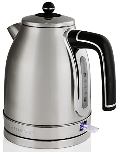 OVENTE 1.7L Electric Kettle, 1500W Fast Boiling Water Heater for Coffee or Tea with Stainless Steel BPA-Free and Cordless Body, Auto Shut-Off, Boil-Dry Protection and Removable Filter, Silver KS777S