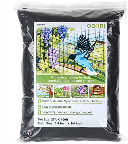 OGORI 25' x 100' Bird Netting Heavy Duty Nylon 3/4 Mesh Garden Netting Protect Fruit Trees, Plants and Vegetables