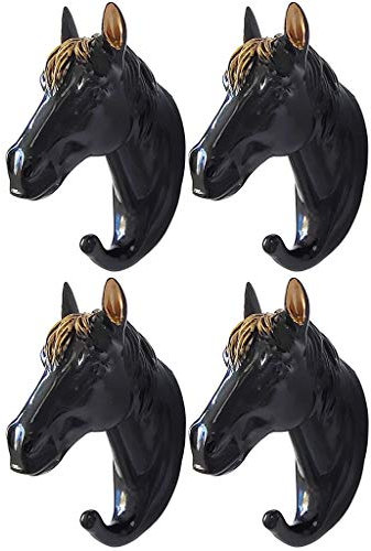 Kreativer Pferdekopf Klebriger Haken, Keine Notwendigkeit, Klebehaken Zum Aufhängen Zu Stanzen, Klebrige Kleiderbügel Für Die Decke, Kann 5 Kg Tragen ( Color : Black Gold*4 , Size : 3.8*8*12cm )
