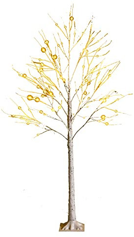COSTWAY Albero Artificiale Illuminato 120/180 cm con Rami di Betulla, Albero di Natale Bianco con Luci LED Calde e Bianche, Decorazione per Interno per Natale Pasqua