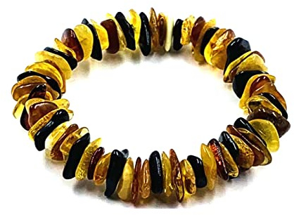 Bracciale in ambra baltica naturale per adulti, realizzato a mano con perle di ambra grezza baltica, 18 cm, 18 cm, Ambra