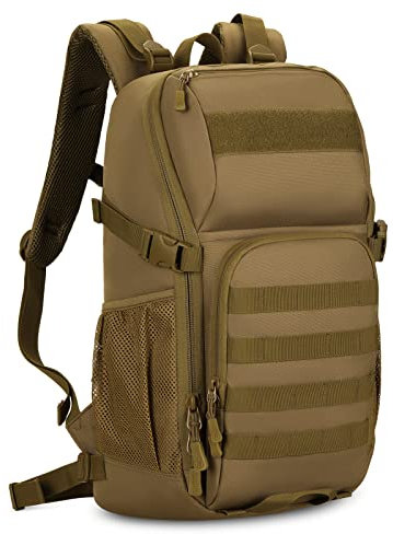 HUNTVP Militär Rucksack 25L Bundeswehr Rucksack Herren Taktischer Angelrucksack Wasserdicht Miltec MOLLE Tactical Backpack für Herren Damen Sport Radfahren Outdoor Camping, Braun