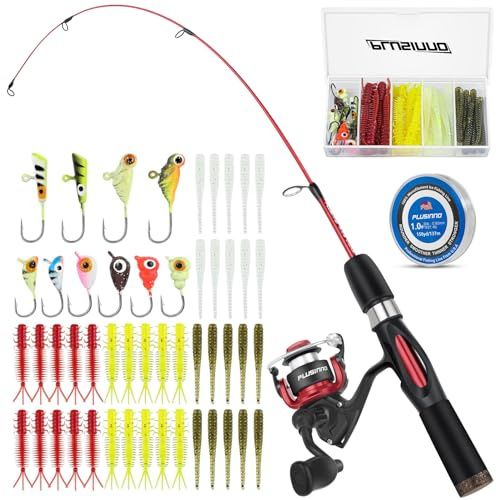 PLUSINNO Ultralight Ice Fishing Rod and Reel Combo, 25”/26”/27”/28” Sensitive Ice Fishing Pole Ice Fishing Gear for Walleye Perch Panfish Bluegill-L