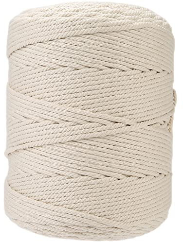 GOHOF Macrame Cord 4mm x 300m Premium Cotton Rope - 4 Strand Twisted Soft Cotton String for Macrame Art - Chemical-Free (Beige)