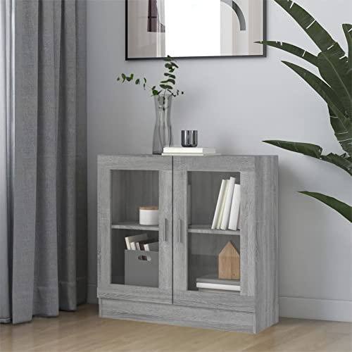 Yolola vitrinenschrank,Vitrine, Standvitrine,vitrinenschrank Vintage,vitrinenschrank Wohnzimmer,Küchenschrank, Bücherschrank für Küche Wohnzimmer Büro Esszimmer-Grau Sonoma-82,5x30,5x80 cm