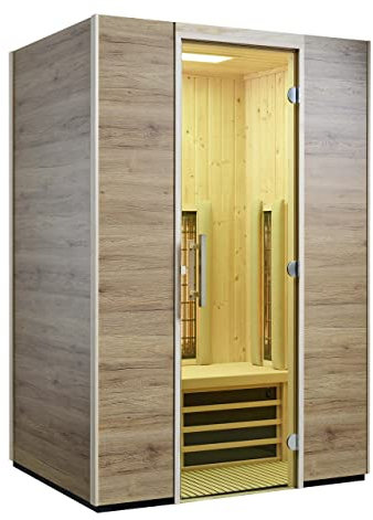 Infraworld Infrarotkabine TrioSol Basel 125 Eiche Dekor 125x115cm mit 2 ABC-Strahler Salzverdampfer
