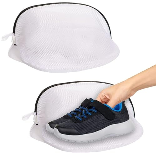 2 Pezzi Riutilizzabili Sacchetto per Lavare Scarpe, Sacchetto per Lavaggio Scarpe Lavatrice in Rete, per la Biancheria per la Conservazione e il Viaggio