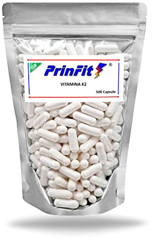 Vitamina K2 200µg 500 Capsule Prinfit |Senza Additivi - Integratore Alimentare Notificato | MK7 Menachinone Alto Dosaggio Natto | Vit K2 Pro Articolazioni & Cartilagini