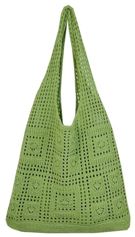 CHANXIUZAI Crochet Tote Bag, Mesh Beach Bag, Women's Knit Summer Hobo Bag, Vacation Boho Tote Bag,(Green)