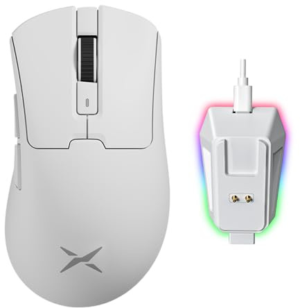 DELUX Wireless Gaming Mouse M900, 63g Lightweight, With Charging Dock, PAW3311 Sensor 12K DPI, 1000Hz Polling Rate, Rechargeable, Dual Mode (White)
