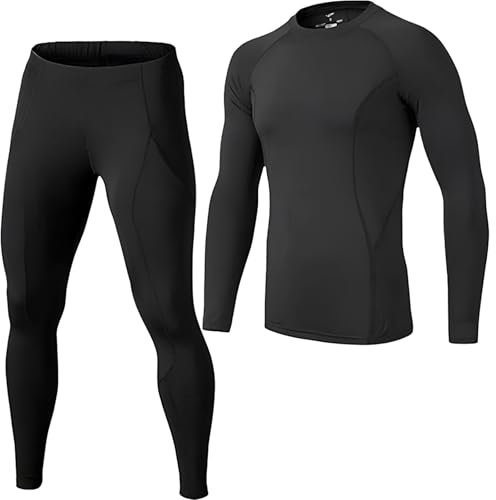 Wisebom Thermounterwäsche Herren, Atmungsaktiv Winter Skiunterwäsche Suit Thermo Funktionswäsche Winter Flexibel Thermowäsche Warme Unterwäsche für Outdoor Sports (Schwarz, L)