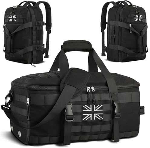 ETRONIK Gym Bag Mens Women, Large Tactical Duffle Bag Backpack with Shoe Compartment, 3 in 1 Holdall Travel Bag Rucksack with Wet Pocket, Weekender Overnight Bag for Sports Gym Hospital, Black