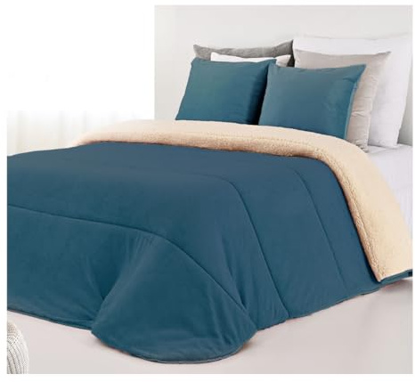 Acomoda Textil – Edredón Nórdico de Sedalina con Borreguito. Edredón Sherpa Estampado para Cama de 90 y 105, Manta Cama Matrimonio y Sofá de Invierno, Cálida y Suave. (Azul, 180X250 cm)
