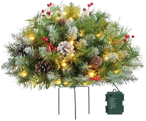 Artificial Illuminated Decoration - 16 Inch Shiny Synthetic Filling, 50 LED Illuminated Decorative Accents | Outdoor Planter Filler with Stand for A Festive Home