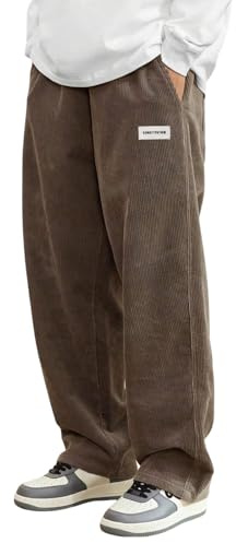 ORANDESIGNE Pantalon en Velours Côtelé pour Hommes Couleur Unie Pantalon Baggy avec Cordon de Serrage Jambes Larges Décontracté Ample Pantalon Décontracté