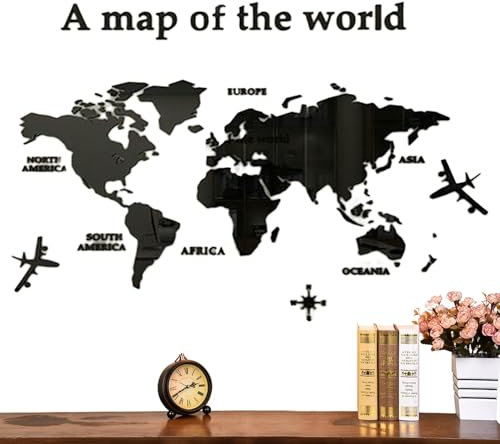 Adesivi murali con mappa del mondo, Mappe del mondo per decorazioni murali | Arte da parete in acrilico fatta a mano con mappa del mondo | Mappe di attività educative, decorazione da parete di grandi