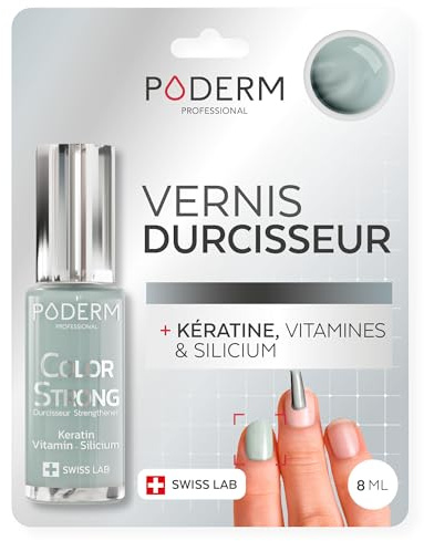PODERM Nagelhärter Lack mit Biotin, Silizium und Keratin - Stärkt und repariert beschädigte, geschwächte, brüchige Nägel durch Gel-Nagellack, Alterung - Soft Sage - Hände & Füße - Swiss Made