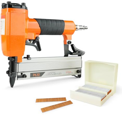 P630 23 Gauge Pneumatic Headless Pin Nailer Kit with 10,000PCS Pin Nails, 1/2-Inch to 1-3/16-Inch Leg Length, Air Power Micro Pinner with Safety for Furniture, Cabinets, Interior Decoration