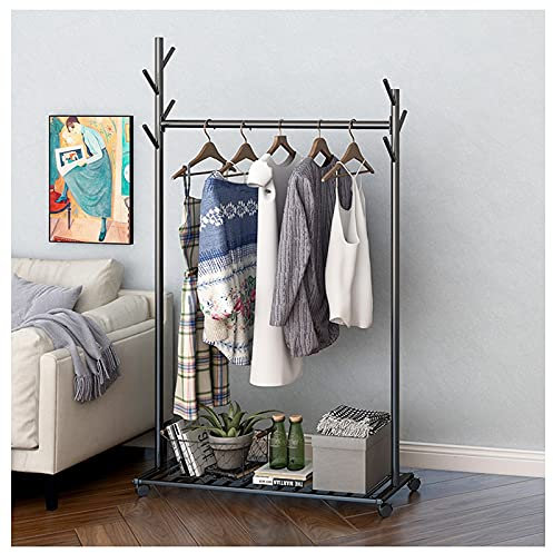 Portant à vêtements sur ruletas, 25 mm d'épaisseur, avec étagère de rangement en grille et 7 crochets, présentoir mobile robuste