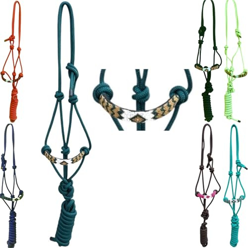Majestic Ally Padded Beaded Nose Braided Rope Halter with 10' Matching Lead - Full (Hunter Green)