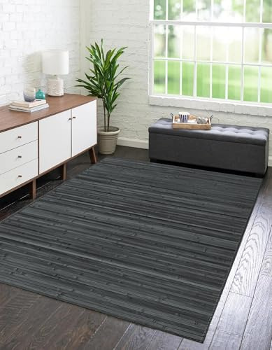 IlGruppone Tappeto Arredo In Vero Bamboo Naturale Grande a Listelli Bordato Bambù Soggiorno Cucina Salotto Listello Legno - Grigio2-120x180cm