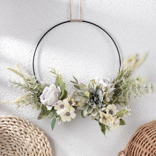 LOMOHOO Türkranz Sommer 25cm Künstliche Blumenkranz Grün für Außen Fenster Wandkranz Haustür Deko Für Wohnzimmer Hochzeit Frühling Ganzjährig
