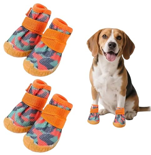 4 paia di scarpe per cani con protezione per le zampe per cani di piccola taglia, stivali per cani traspiranti estivi con suola antiscivolo in gomma, scarpe per cani con protezione per le zampe per