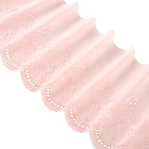 PAGOW 5 Yards Cotton Eyelet Lace Trim, Pink Cotton Butterfly Scalloped Lace for Sewing Dresses, Clothes, Bags, Pets Clothes (5.93Inch Wide)