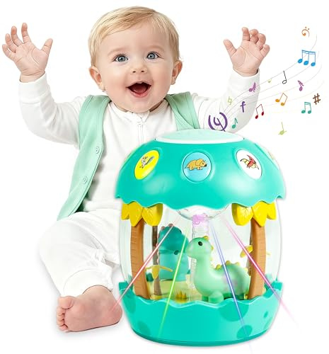 M SANMERSEN Baby Boy Toys 6-12 Months, Dinosaur Rotating Light Up Musical Baby Toys for 0-6 12-18 Months Newborn Infant Crawling Tummy Time Toys, Birthday Xmas Valentines Day Baby Boy Gifts - Green
