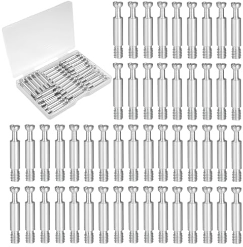 50Pcs 35mm Furniture Connecting Fittings, Galvanized Iron Thread Bolts Dowels Screws, 6mm Thread Dia Metal Dowel Fittings Fasteners for Cabinet Drawer Dresser and Wardrobe Panel Connecting, Silver