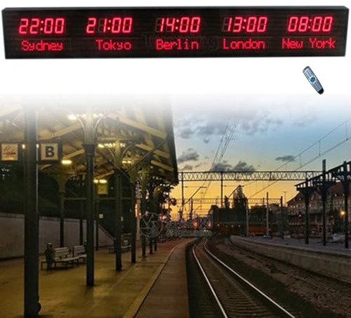 LJYKBFL Horloge Mondiale 5 Villes, Horloge Murale LED avec Fuseau horaire, 5 Niveaux de luminosité, idéale pour Les Bureaux d'hôtels multinationaux
