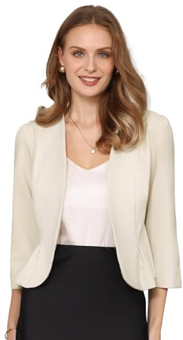 Hobemty Women Dressy Peplum Open Front Collarless Suit Crop Blazer Jacket | Half lined design with stretch for comfort. Great for office, meeting, daily wear, spring.