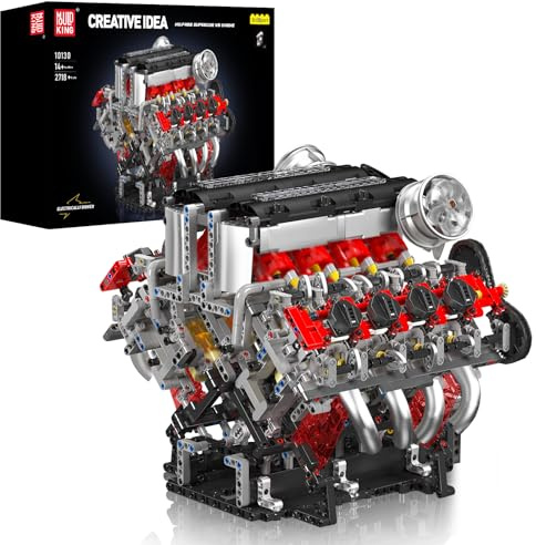 Mould King 10130 F488 Supercar V8 Motor, kit MOC giocattoli con motori, serie di motori ad alte prestazioni per gli appassionati di veicoli (2718+ pezzi)