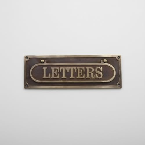 Vintage Brass “LETTERS” Mail Slot – Antique Cast Brass Letter Plate for Front Door – Heavy-Duty Mailbox Door Slot Cover – Rustic Classic Design for Home Entryway & Office (30x10 cm)