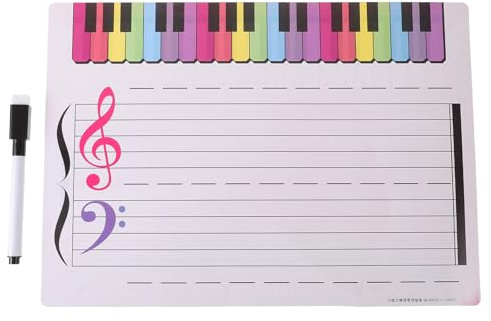 Healeved Tableau Blanc Pédagogique Effaçable 1 Jeu 5 Portées Format A4 pour Apprentissage Musique Outil Réutilisable pour Notes et Exercices École et Cours Particuliers