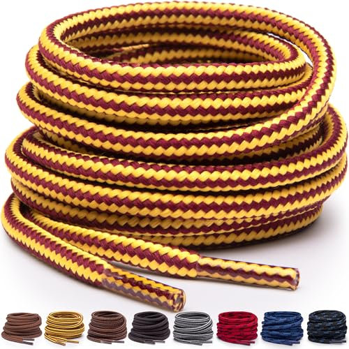 Miscly Lacets Ronds pour Bottes - Lacets Résistants et Durables pour Bottes, Chaussures de Travail et de Randonnée (Jaune/Marron, 137 cm)