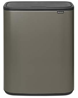 Brabantia Bo Touch Bin - 2 x 30L Inner Buckets (Platinum) Large Waste/Recycling Kitchen Bin - Soft-touch