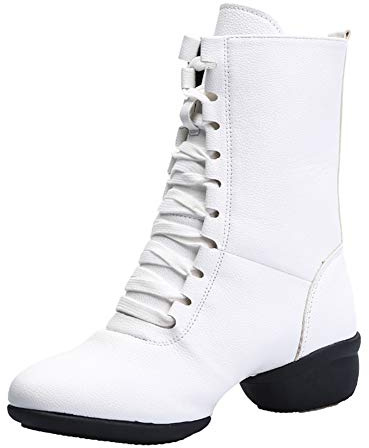 HIPPOSEUS Zapatos de Baile Modernos, Suaves, Transpirables y Altos para Mujer Botas de Jazz Zapatillas de Baile con Suela Dividida, Blanco, EU 37
