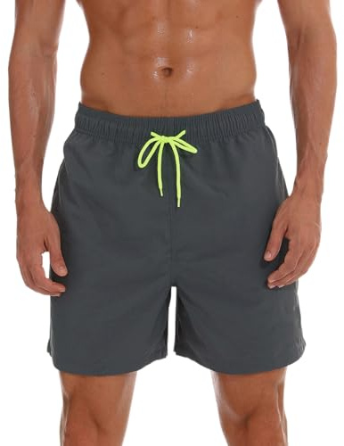 Aisprts Mens Swimming Shorts Waterproof Quick Dry Swim Trunks with Mesh Lining,Grey,L