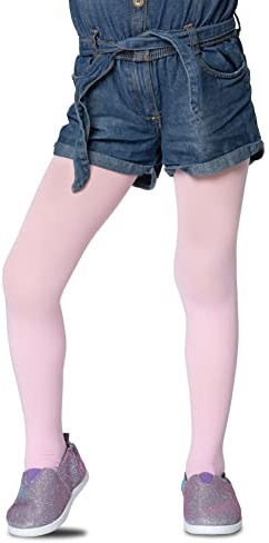 LORES Baby Pink Tights for Girls 40 DEN Opaque Plain Solid Footed, Soft Microfibre Ballet Tights, School Uniform Tights Kids Dance Gymnastics Everyday-wear, 3-4 Years (98/104 cm)