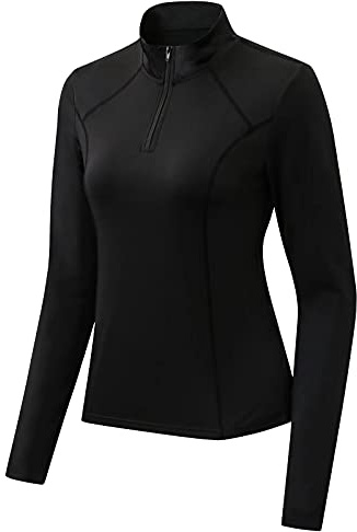 Sillictor Half Zip Running Top Womens Long Sleeve Base Layer Women UPF 50+ Gym Tops for Sport Hiking Equestrian Cycling Jogging,Breathable Quick Dry Soft 2521 Black S