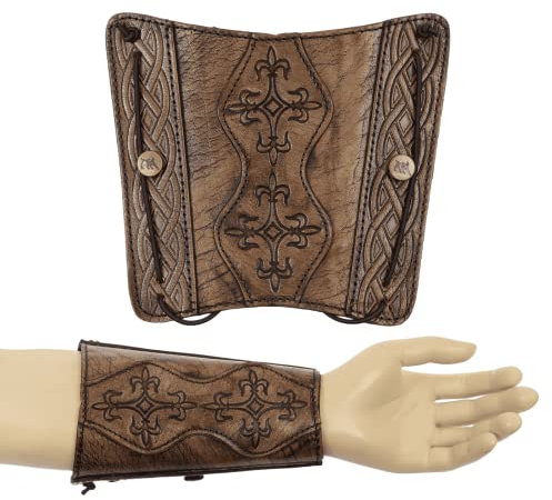 elToro Prime Brea - Flanched Plate - Armschutz aus hochwertigem Leder mit Ornament Zubehör Bogenschießen Pfeil und Bogen (Antique)