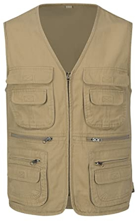 YOUTHUP Chaleco tipo gilet para hombre con múltiples bolsillos de carga, estilo safari, chaleco utilitario para pesca y caza al aire libre, amarillo, M