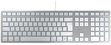 CHERRY KC 6000C FOR MAC, kabelanslutet Mac-tangentbord (USB-C-port), Pan-Nordisk layout (QWERTY), viskningssäkra knappar, platt design, vit-silver