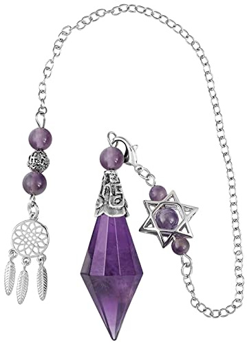 KYEYGWO Purple Amethyst Crystal Pendulum for Dowsing Divination Healing