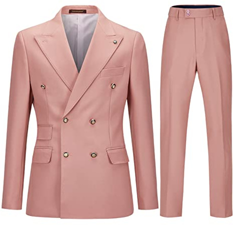 Cenne Des Graoom Men's Slim Fit 2 Piece Suit Double Breasted Business Wedding Prom Suits Blazer Tuxedo & Trousers……… Pink