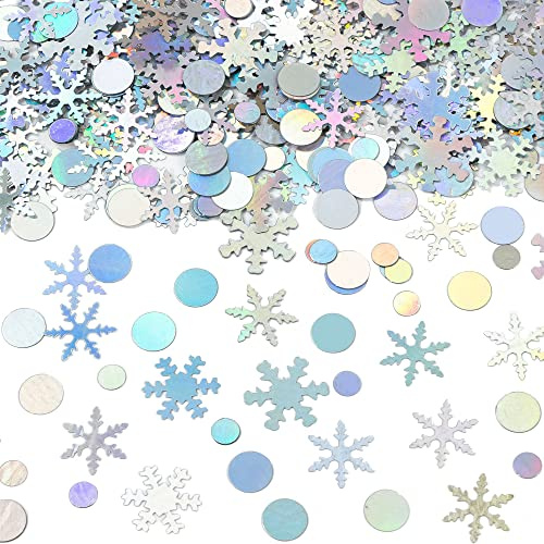 Gyufise 1500Pcs Silver Snowflakes DIY Confetti Winter Table Confetti Snow for Holiday Xmas Wedding Winter Wonderland Frozen Party Christmas Party Sprinkles Decorations