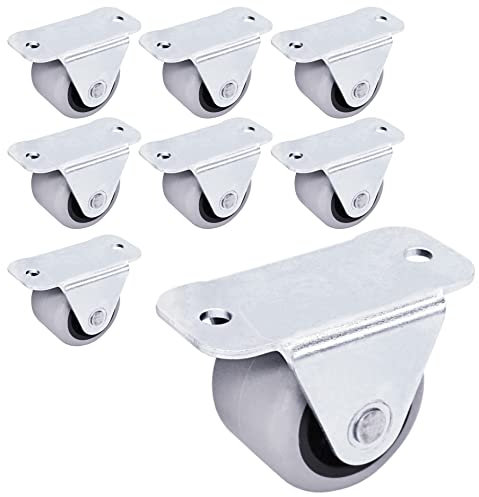 SKIR'CO (8 piezas) Ruedas pequeñas para muebles de 30 mm, Ruedas de caucho gris, Ruedas fijas, Ruedas con placa de metal