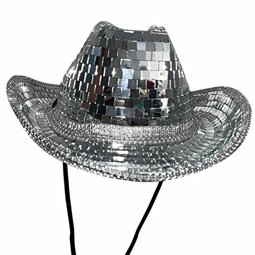 Kasmole Cow-Boy Boule Disco, Chapeau Cowboy Boule Miroir Argenté Casquette Cow-Boy fabriquée la Main Cow-Girl néon Paillettes Scintillantes, Accessoires Costumes Disco